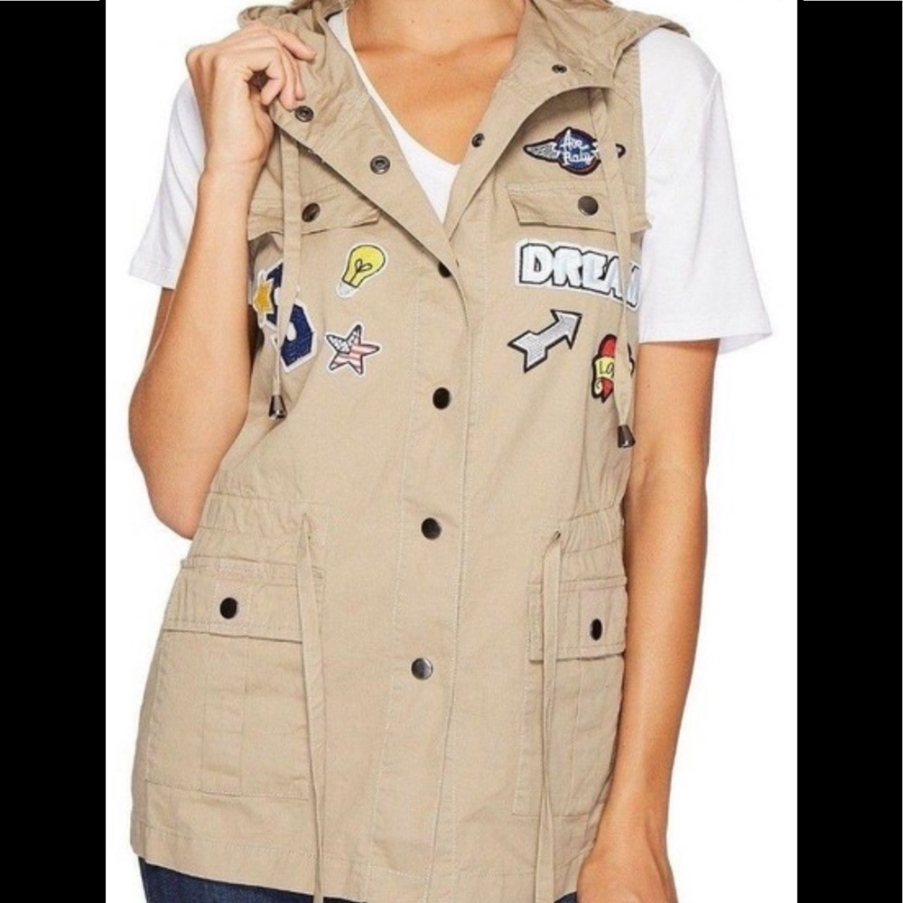 Romeo Juliet Couture Khaki Hooded Vest W/Patches